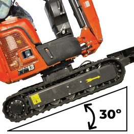 Oruga larga con zapata de 180 mm subiendo pendiente de 30 grados en la Rhinoceros XN13 Oruga larga con zapata de 180 mm subiendo pendiente de 30 grados en la Rhinoceros XN13
